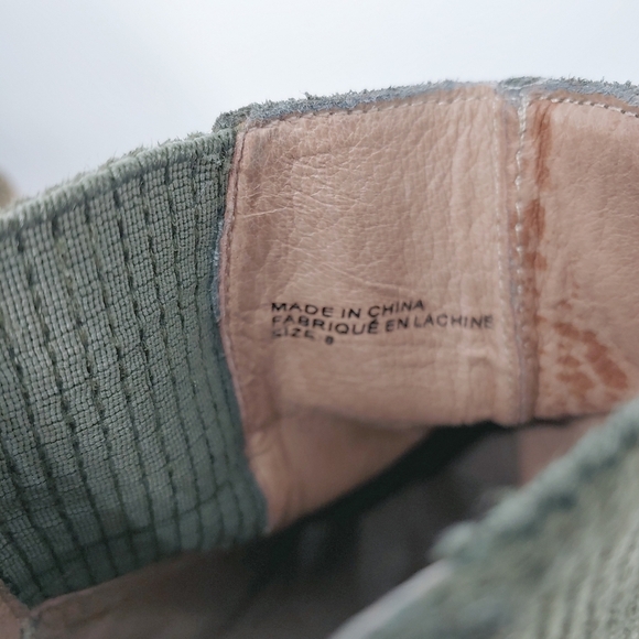 Anthropologie Olive Green Mini Gold Studded Suede Heeled Booties Sz 8 Modern - Picture 7 of 15